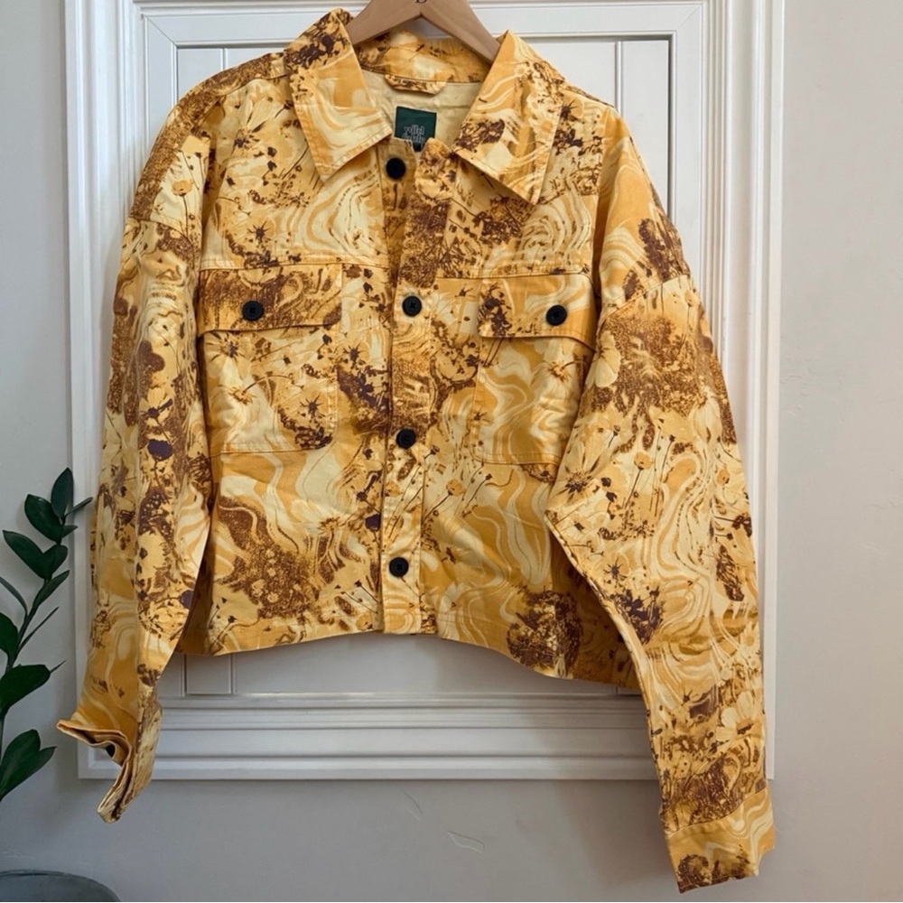 Wild Fable Cropped Canvas Surplus Shacket - Yellow Floral - Picture 5 of 7